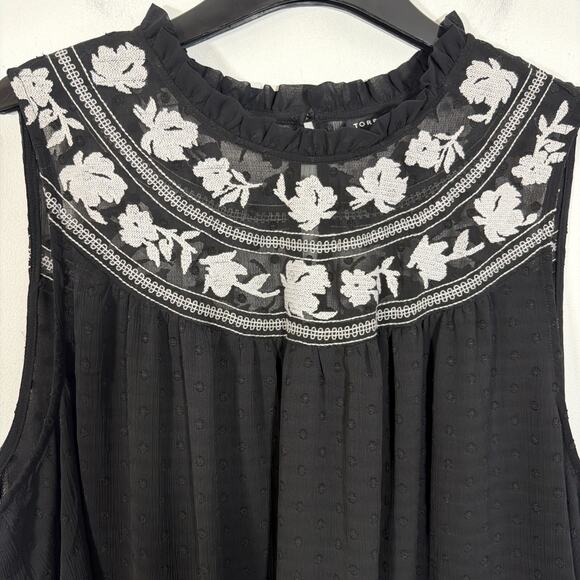 Torrid Clip Dot Embroidered Tank Chiffon Black Plus 26‎ Ruffle Neck Sleeveless - Picture 4 of 8